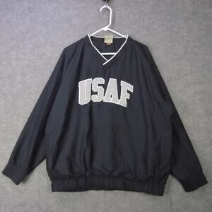 USAF Pullover Jacket Mens Large Navy Blue V Neck Windbreaker Sportsman